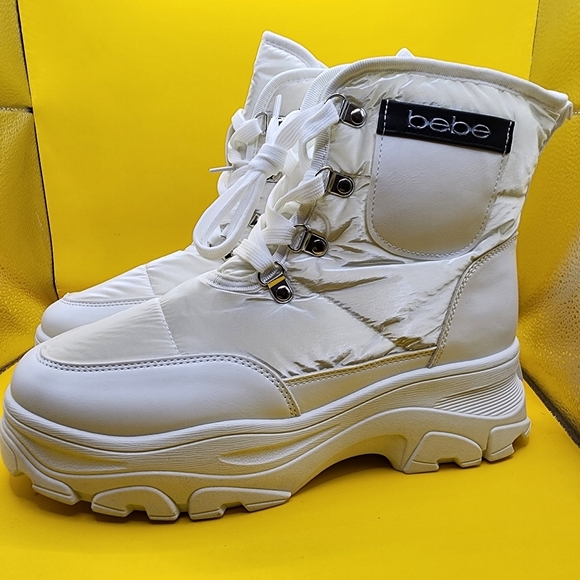 Bebe Jadah Ankle Boots Women's 11 White Water Resistant Round Toe Lace Up - Picture 1 of 9